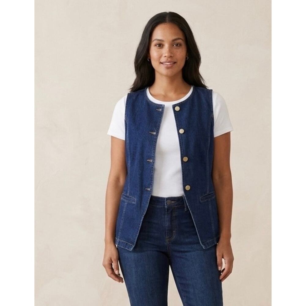 a.n.a A New Approach Denim Vest Top Women's Size L Blue Jean Button Up